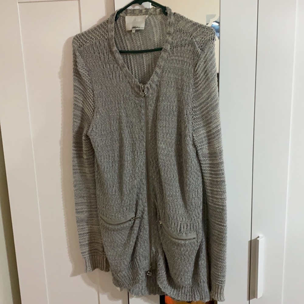 3.1 Philip Lim long sleeve open back gray cardigan zipper women’s sweater SMALL
